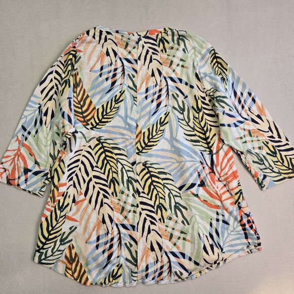 Tahari Tropical Leaf Print V-Neck Top Women’s Size 1X Multicolor Cotton Blouse - Picture 2 of 5
